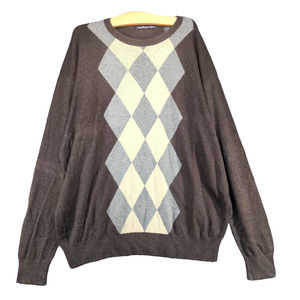 Northern Isles Mens Pullover Knit Sweater Multi XXL Argyle Diamond Silk Cashmere